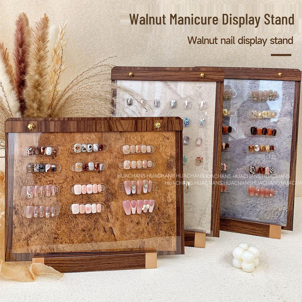 Walnut Wood Manicure Display Stand with Solid Base