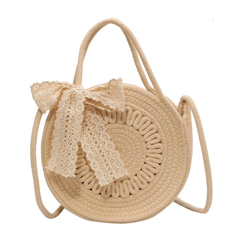 Rattan Gewebte Runde Frauen Stroh Tasche Handtasche Stricken Sommer Strand Tasche Frau Schulter Messenger Tasche Quaste Khaki Beige Taschen