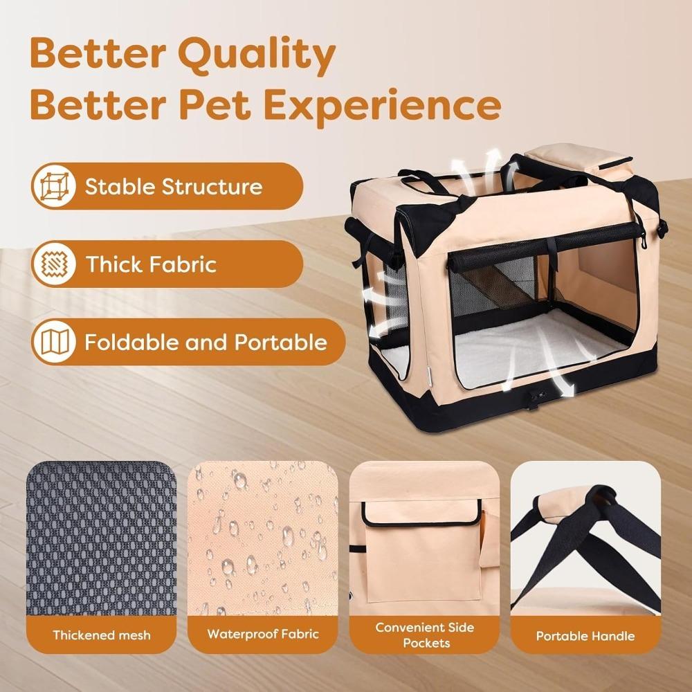 Portable Lightweight 3 Door Soft Dog Crates Kennel Soft Sided Folding Travel Pet Car Carrier with Straps Mat for Dogs Cats