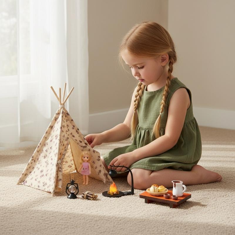 [J] 1:12 Scale Camping Tent Model Decoration Simulated Outdoor Tent Ornament Miniature Scene Accessories Doll Small Tent Toy