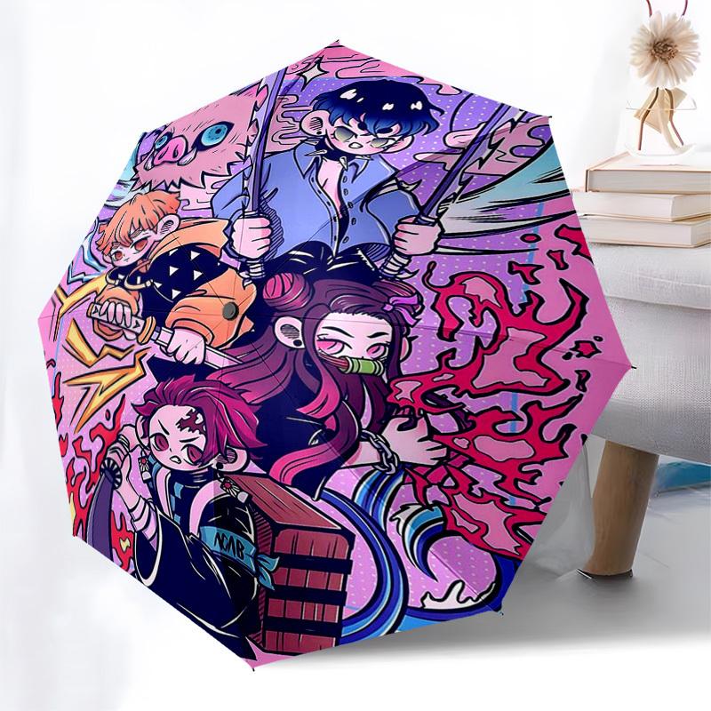 1pc Outdoor Umbrella with Demon Slayer Characters, Automatic Opening/Closing, Portable Tri-Fold Design, 8-Rib Iron Frame - Perfect Gift for Fans,