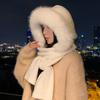 Plush Knitted Balaclava Hat Solid Color Hooded Cap Cute Knitted Hooded Scarf Winter/Autumn