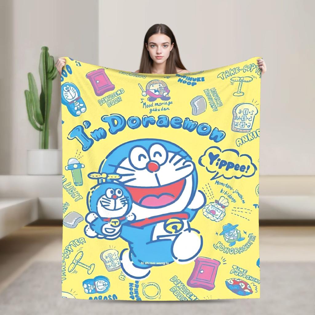 Cartoon D-Doraemon  Warm Soft Blanket  Camping Plush Throw Blanket Novelty Bedroom Flannel Bedspread Sofa Bed Cover