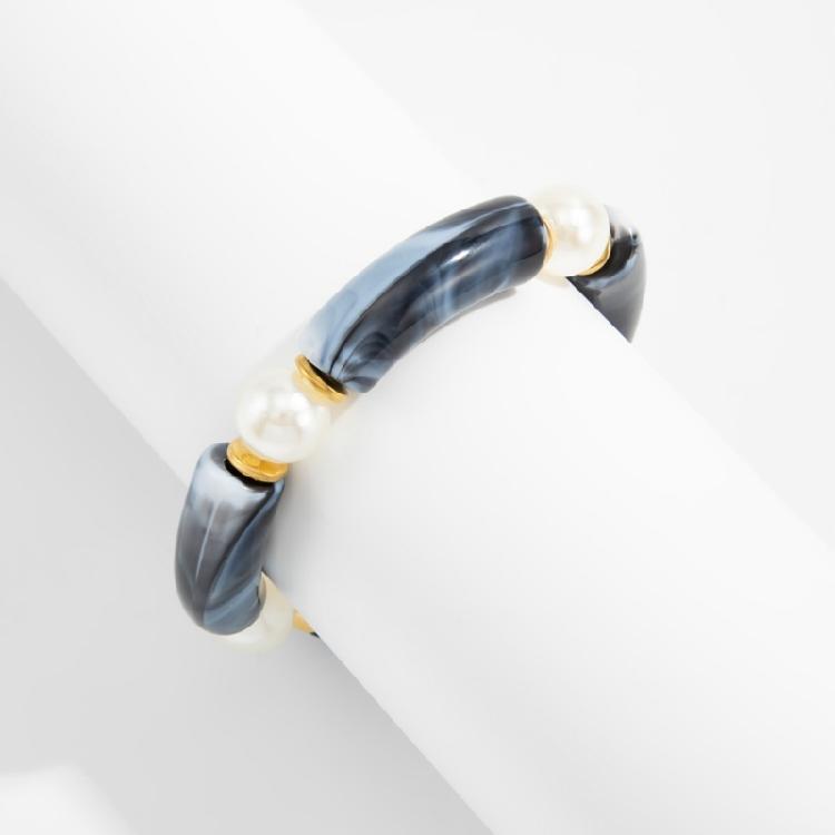 Elegant Resin Bead Elastic Bracelet Marbled Effect Design Comfortable Fit Women Accessory Stretchable Bracelet for Daily