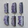 Beautiful Natural amethyst stone Slice Druzys Energy Healing  irregular Rectangle pendants for jewelry making Wholesale 6pcs/lot