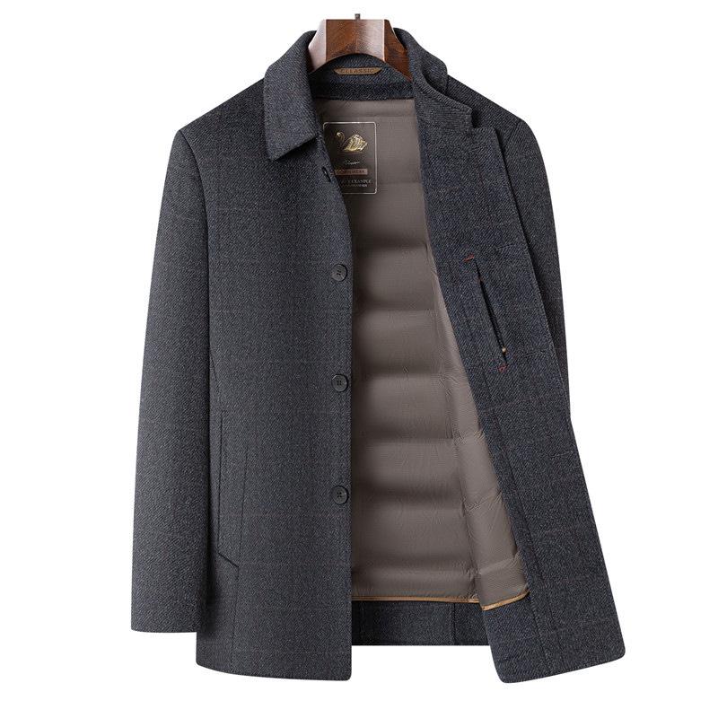 2025 Winter High-End Men's Wool Coat with Detachable Down Liner - Double-Sided Casual Jacket for Middle-Aged and Elderly