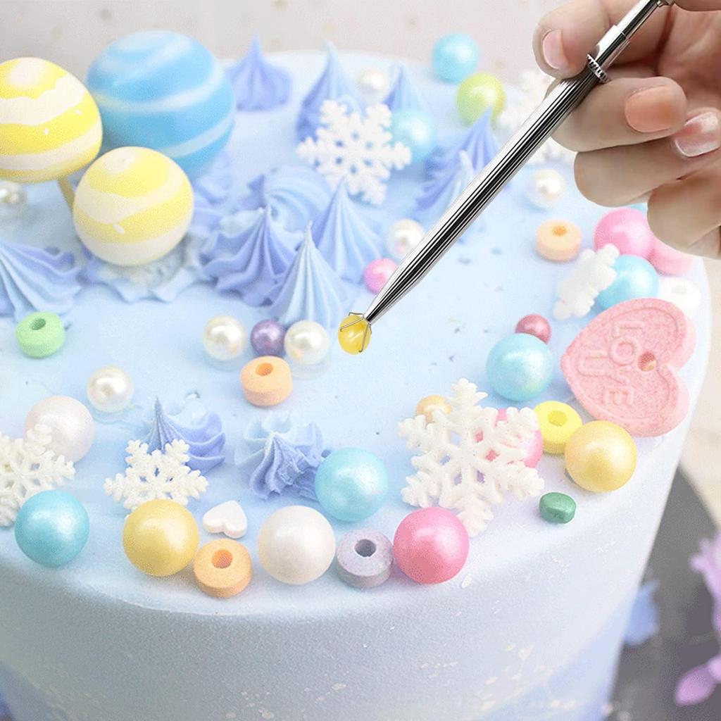 Sprinkle Pen, Pearl Grabber, Sugar Bead Pick-up Tool, Dragee Holder with 4-Prong, Edible Candy Catcher with 4 Claw for Cake, Cupcake, Ice Cream