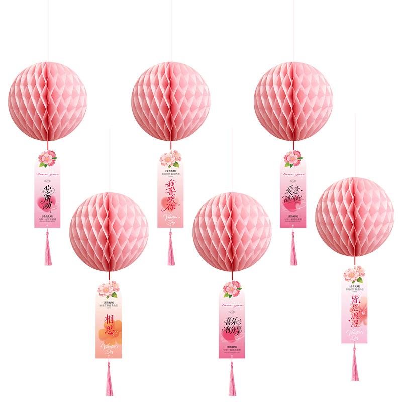 Pink Paper Honeycomb Ball Hanging Ornament Romantic Foldable Ceiling Pendant Valentine's Day Supplies Wedding Party Decoration