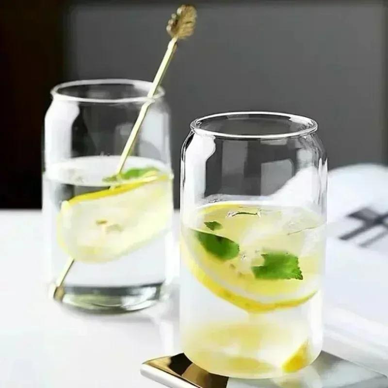 350ml/550ml Glass Cup Cola Cold Drink Water Cup with Bamboo Lid Coffee Milk Juice Straw Mug Beer Can Drink Home Breakfast Cup