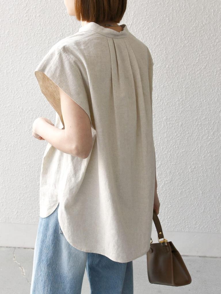 Ships Any Machine Washable Linen and Cotton Band Collar French Sleeve Pocket Shirt 721110069 Natural One Size