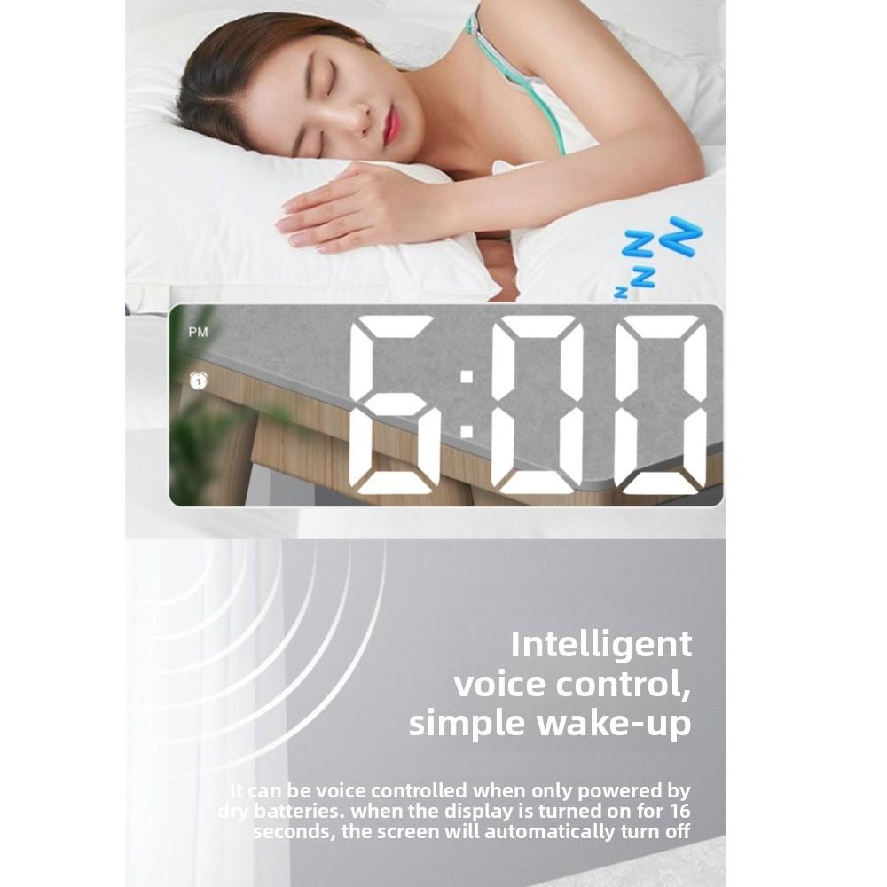 Multi-functional LED Alarm Clock Dual Snooze Voice Control Electronic Clock Large Letter Temperature Display Digital Alarm Clock