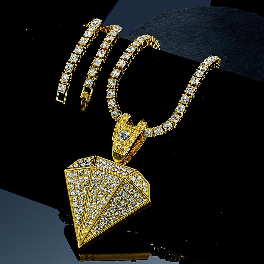 Alloy Cuban Link Necklace with Hip Hop Diamond Pendant for Men's Street Style