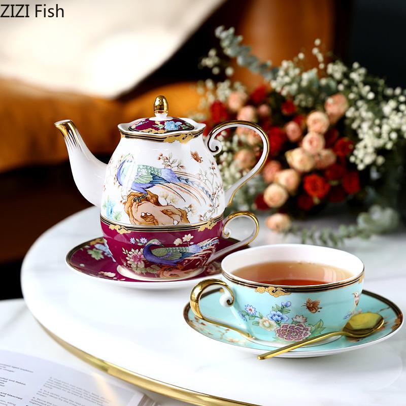 Phoenix Pattern Bone China Cup&saucer Exquisite Gilding Coffee Mug Dining Table Milk Mugs Afternoon Tea Teacup Fruits Juice Cup