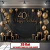 Sfondo 2D Oro Nero Buon 40° Compleanno Palloncino Coriandoli Decorazione Festa Stendardo