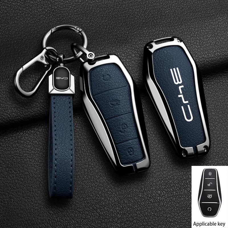 Zinc Alloy New Leather Car Key Case Cover Shell Fob For BYD Song Plus Atto 3 Han EV DM Qin Seal Dolphin Protective Auto Keychain