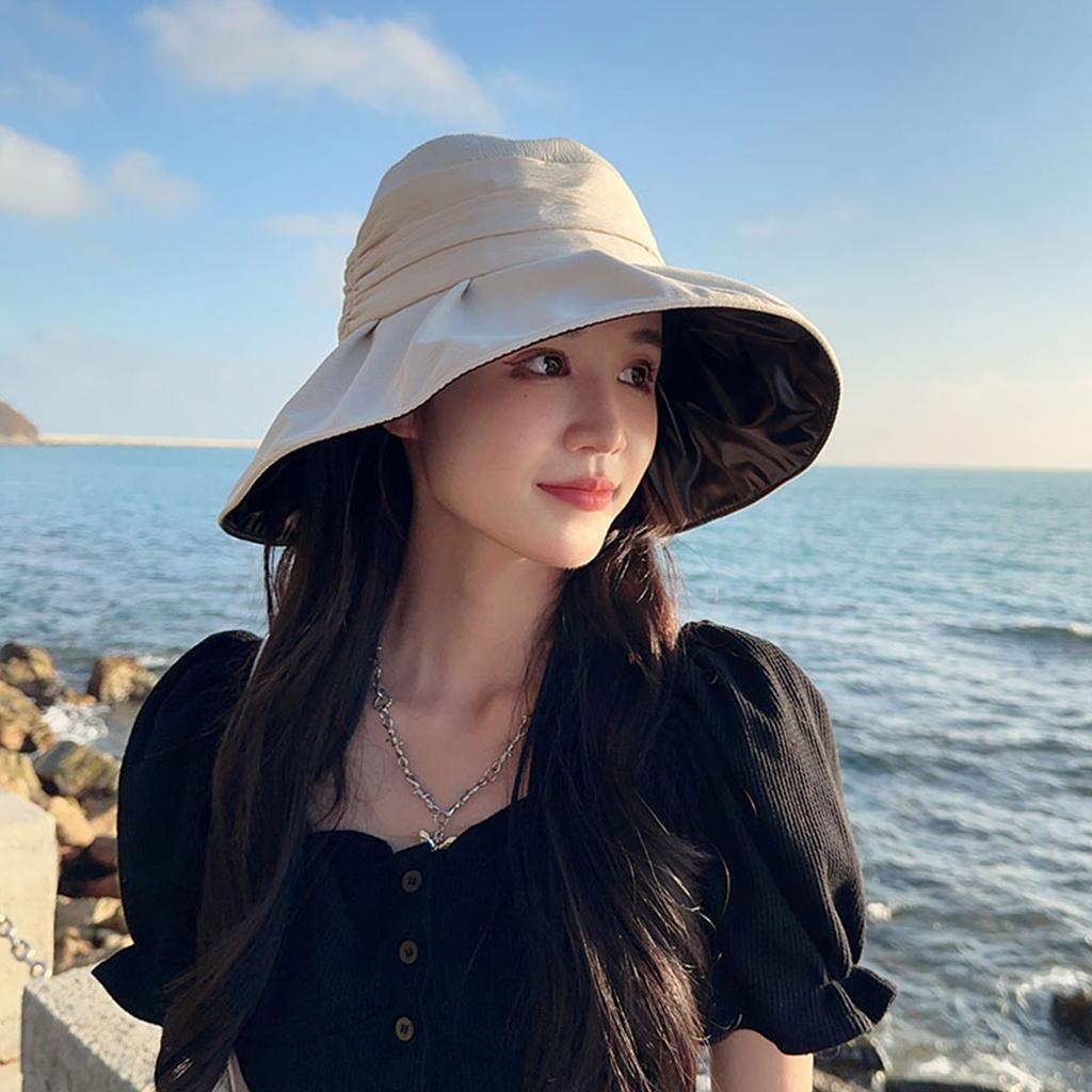 Koreanischer Bogen Sommer Vinyl Breiter Rand Sonnenhut Damen Einfarbige UV-Schutz Fischerhüte Dame Mädchen Reise Strand Sonnenschutzmütze