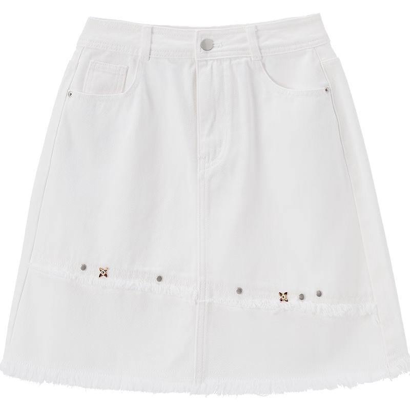 BETU Women s Frayed Hem Denim A-Line Mini Skirt S