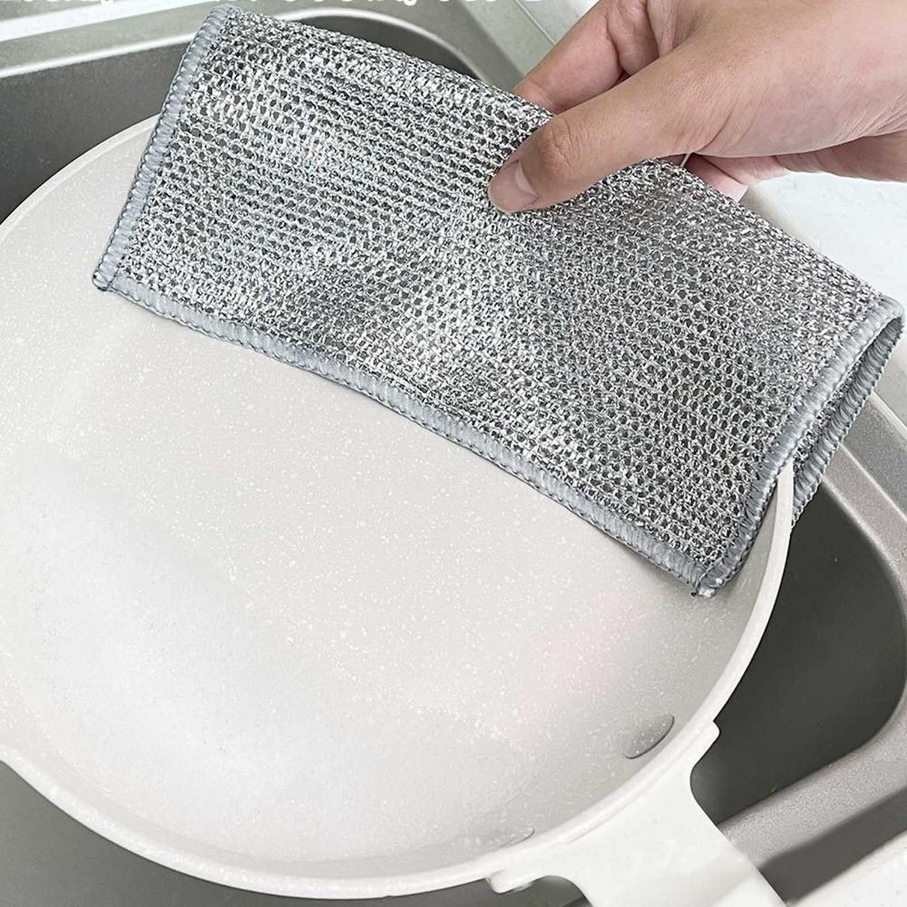 10pcs Wet And Dry Use Double Sided Wire Rags Nonstick Scrubbing Pads Convenient Dishcloths Home