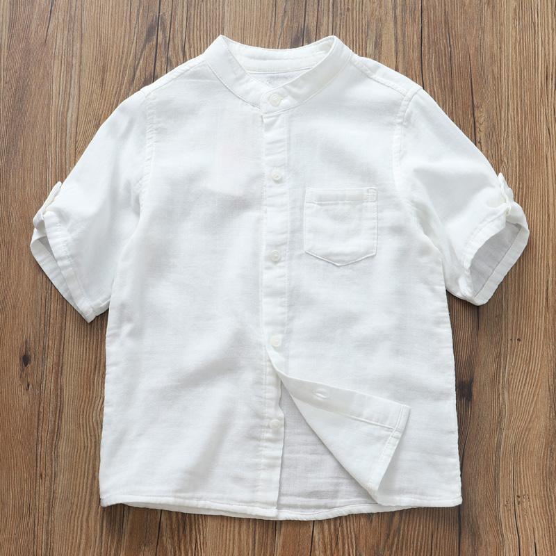 

Мягкая и липкая двухслойная хлопковая рубашка с короткими рукавами для мальчиков, летняя одежда из чистого хлопка и тонкий кардиган с короткими рукавами для детей и малышей 130 белый