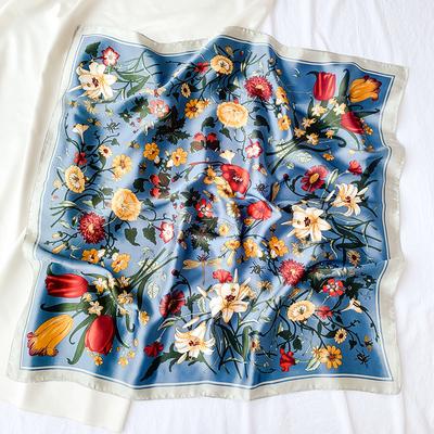 Vintage Halstuch Damen Kopftuch Hijab Haarband Seidenschal mit Satindruck Stirnband Quadratisches Tuch für Frauen Foulard Bandana