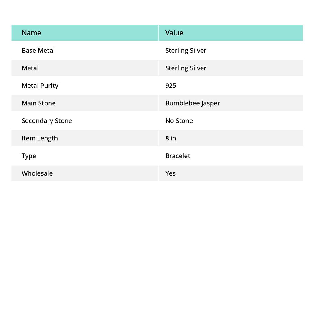 Natural Bumblebee Jasper Gemstone 925 Sterling Silver Bracelet 7-8" a2j45