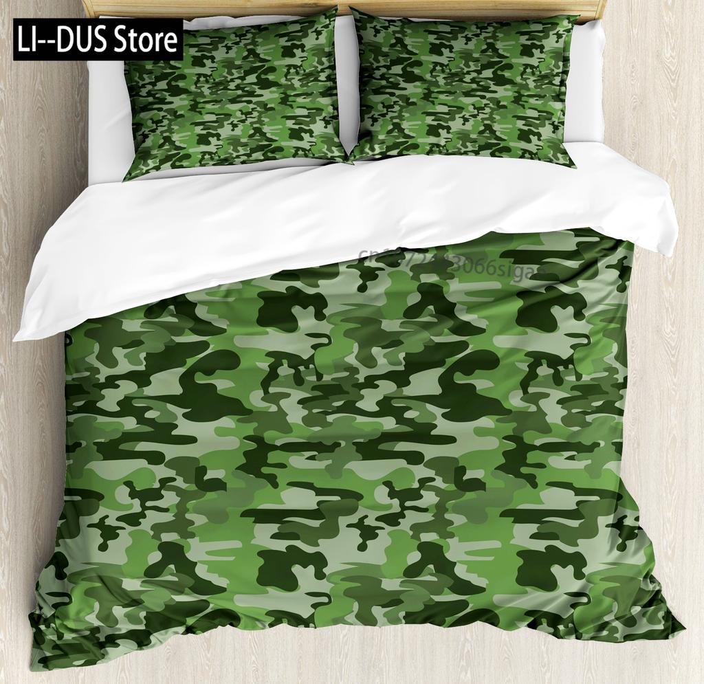 Camouflage Duvet Cover Set Abstract Soft Colors Pattern Decorative 3 Piece Bedding Set with 2 Pillow Sham Twin King Full Size