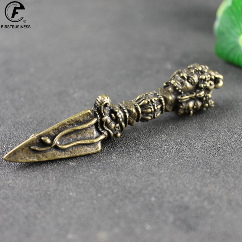 Pure Copper Buddhist Artifacts Ornaments Vintage Brass Horse Head Skull Buddha Pestle Vajry Figurines Home Needle Knife Buddha