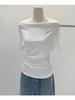 Sommer Reines Verlangen Ein Schulter Schwarz Kurzarm Damen T-Shirt Koreanischer Stil Schlankmachendes Top Freiliegende Schulter Modisch