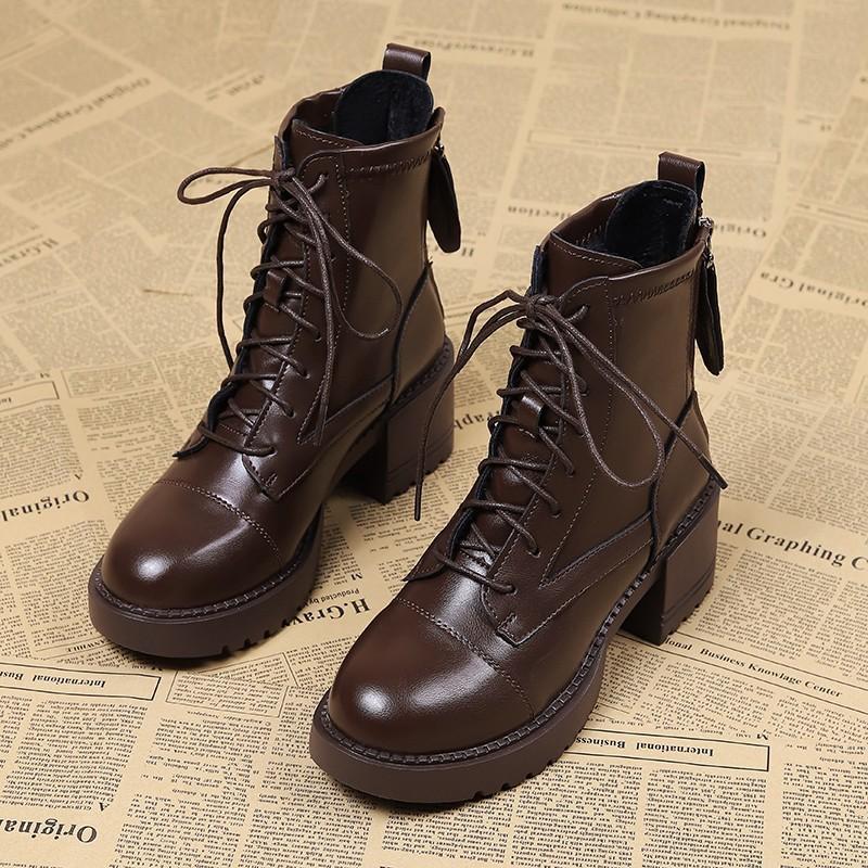 

Martin boots autumn and winter new rear zipper platform fashion short boots show small thin boots leather shoes 40 темно-коричневого кольору