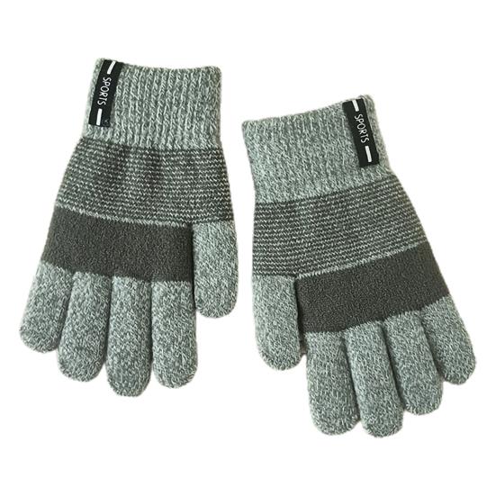 

1 Pair 6-12 Years Kids Gloves Striped Knitted Autumn Winter Contrast Color Ribbed Cuff Gloves for Outdoor серый