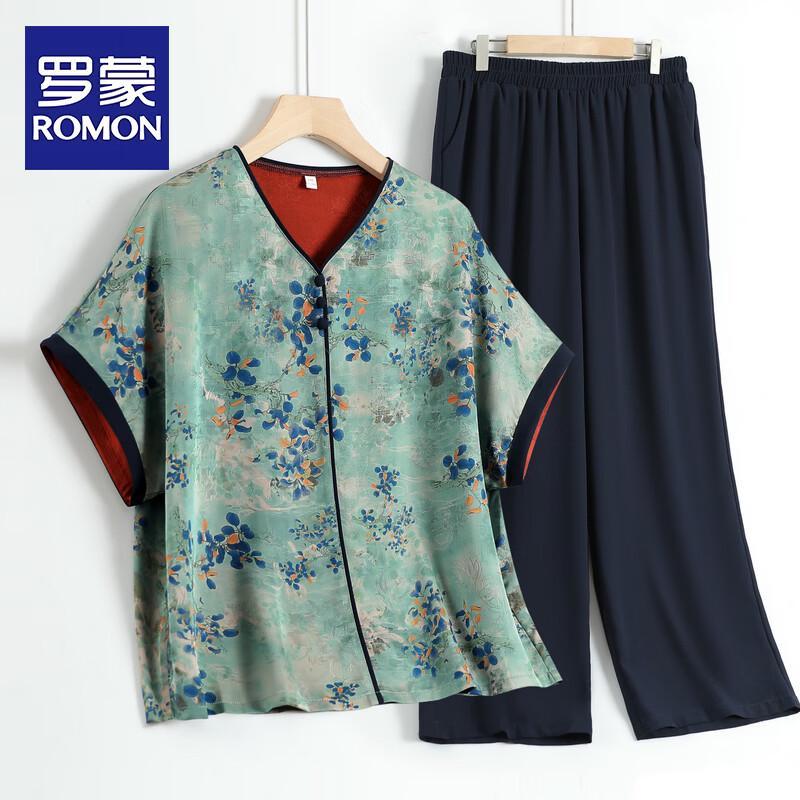 ROMON Women s Elegant Short-Sleeve Two-Piece Summer Set 4XL