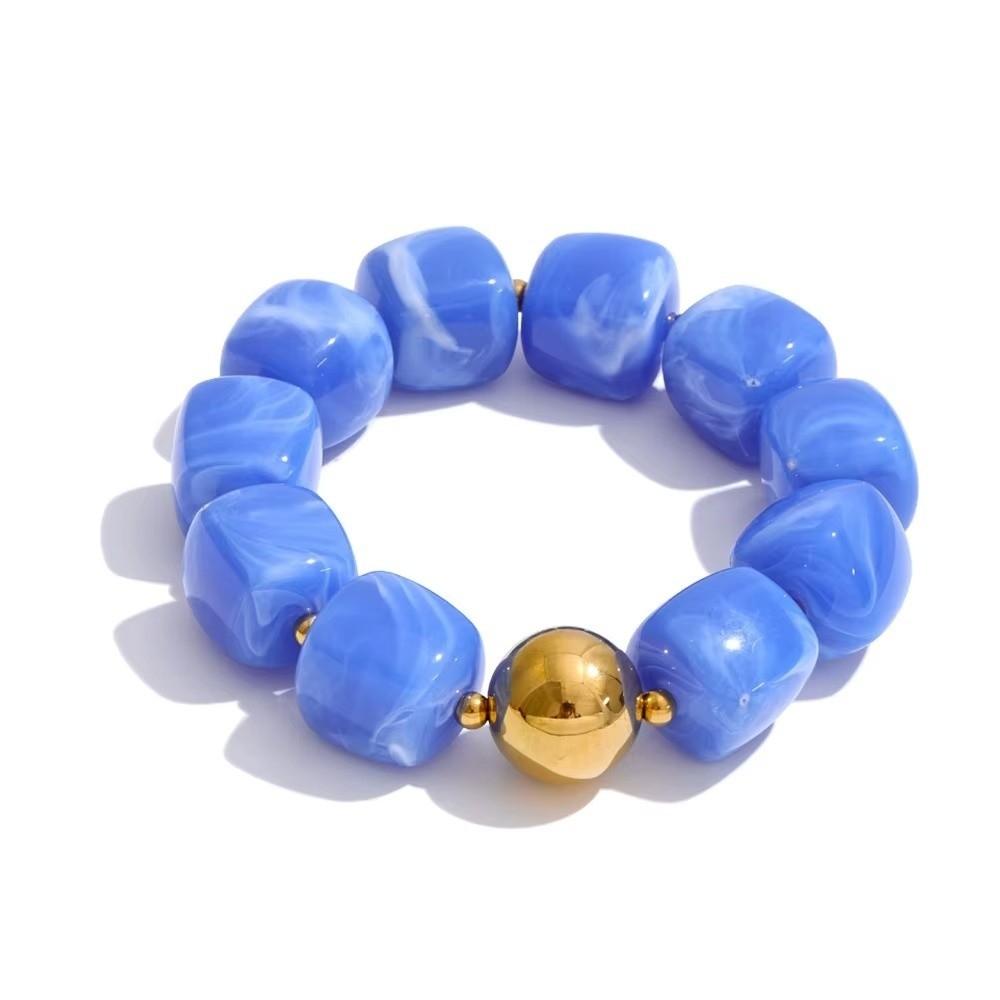 Acrylic Square Beads Bracelet Resin Colorful Elastic Geometric Bracelet Exaggerated Layered Look Stack Hand Chain Daily