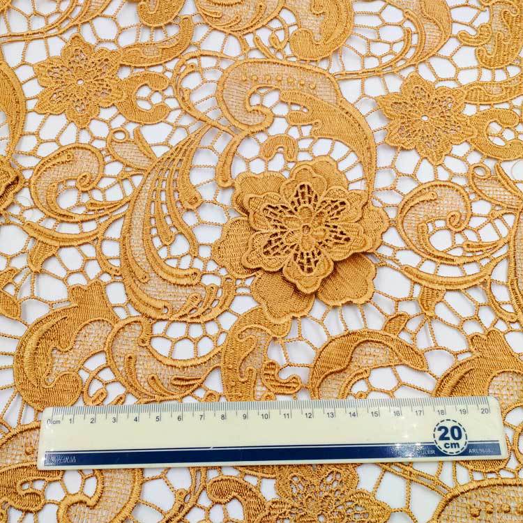 Water-Soluble Lace Fabric, Polyester Silk Embroidery Full, Heavy Industry Ordering, Gold, Cashew Pattern Embroidery Cloth