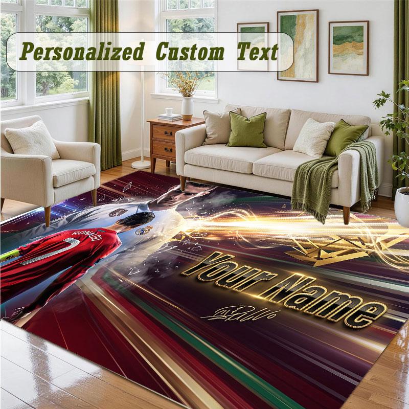Crystal Velvet Square Rug Custom NameCristiano Ronaldo Pattern Non Slip Home Floor Decor Rug