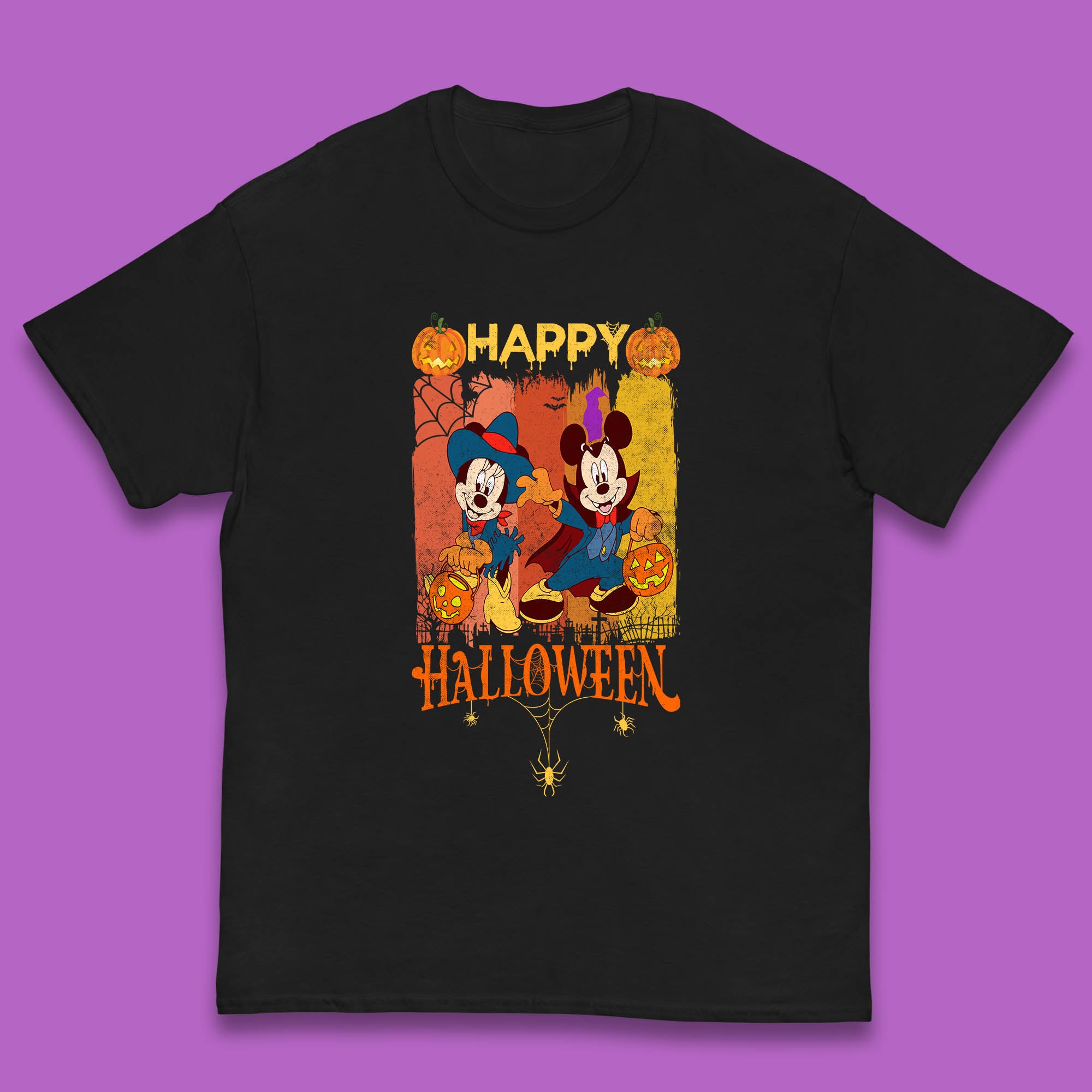 Happy Halloween Disney Witch Mickey Mouse Minnie Mouse Horror Scary Disneyland Trip Kids T Shirt 120