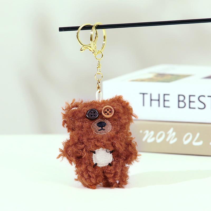 Schattige Krullende Pluche Beer Poppetje Sleutelhanger Hanger met Knoopogen