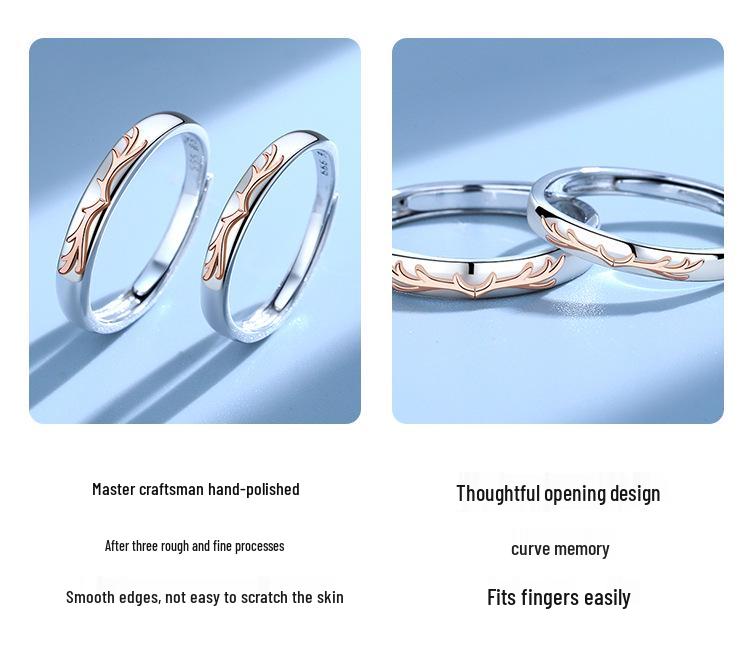 One Deer With You: 999 Pure Silver Adjustable Couple Rings for Men and Women - Unique Design Christmas Gift