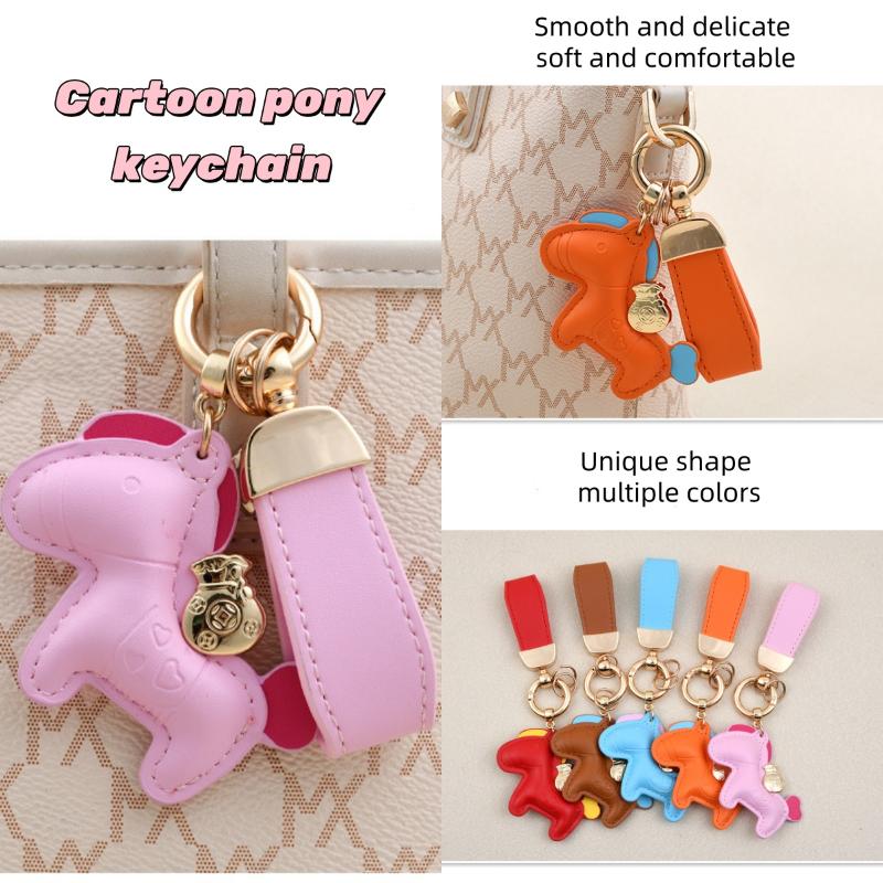 Leather Charms Cartoon Pony Pendant Bag Pendant Creative Lucky Horseback Money Bag Accessories New Year Gift