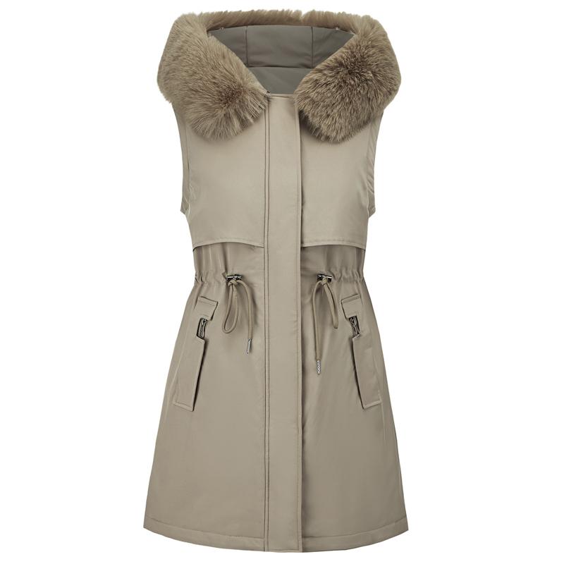 Fashion Winter Coat Female Long Parkas Hooded Faux Fur Collar Detachable Sleeves Loose Thick Warm Women's Jackets