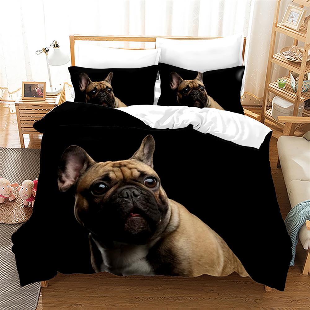 3D Dog Printed Duvet Cover Set King Queen Full Size Kids Teens Boys Bedding Set Black Cute Pet Puppy Polyester Comforter Cover