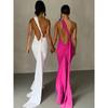 One Shoulder Rückenfrei Verstellbarer Schal Loop Gerafftes Sexy Maxikleid Damen Elegant Y2K Streetwear Festival Outfit