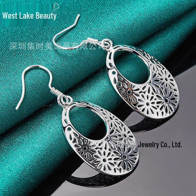 Silver Hollow Oval Retro Earrings for Women - West Lake Beauty Jewelry