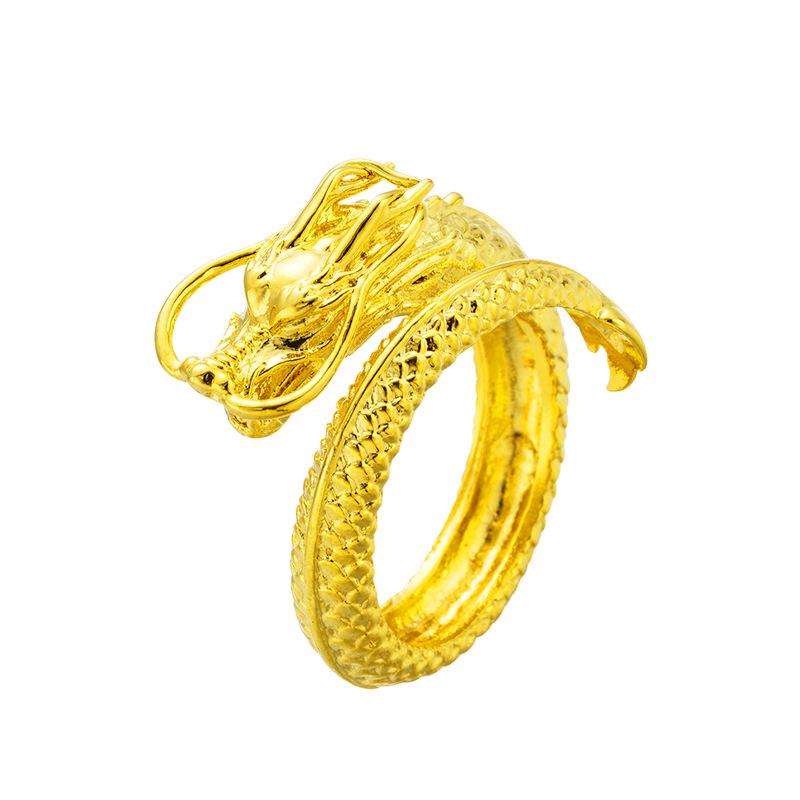 Vietnam Sand Gold Dragon Relief Men's Brass Ring with 24k Gold Electroplating