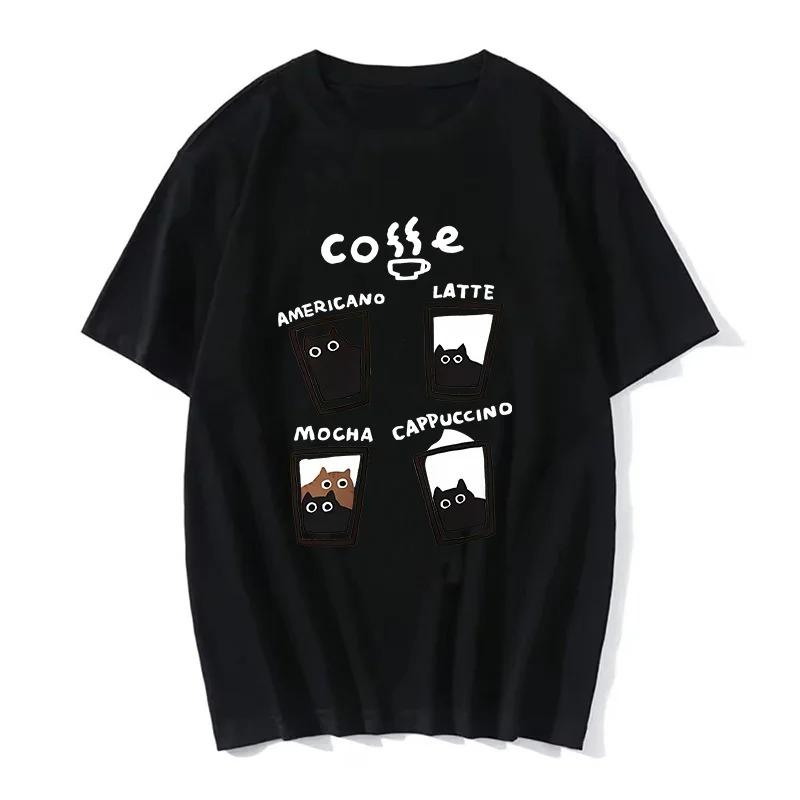 

New in Fashion Women Cat Coffee T Shirt Fashion ONeck Tshirts Summer Tops Fashion Street TShirts S