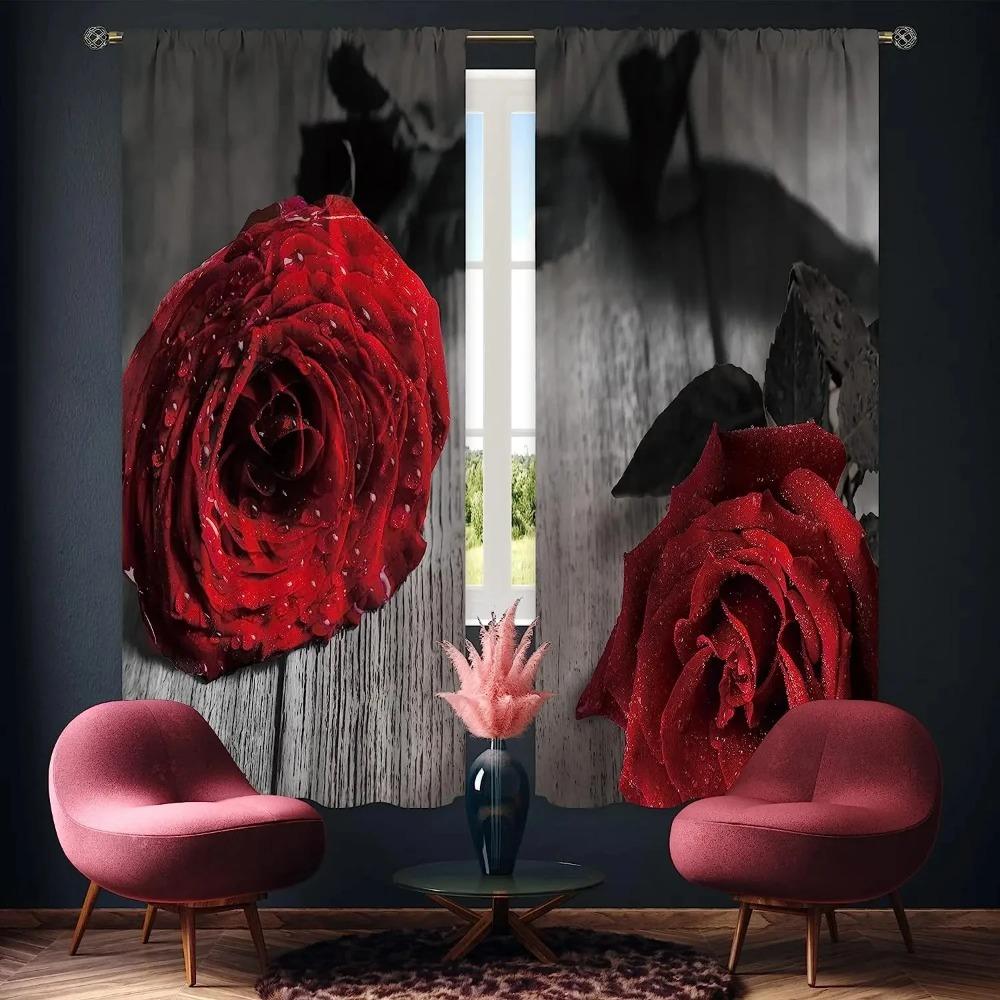 Mehrfarbiges Rosenmuster Hochverdunkelnde Schlafzimmervorhänge Dunkler Stil Zuhause Dicke Verdunkelungsvorhänge Verschiedene Rosenstile Fenstervorhang