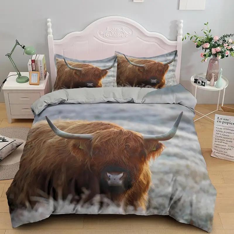Highland Cow Pattern Three-Piece Set Suitable For Children And Adult Bedding