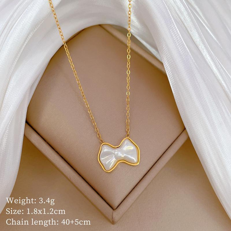 Perlen-Schleife Personalisierte Minimalistische Ofen Echtschmuck Halskette Damen Schlüsselbein Kette