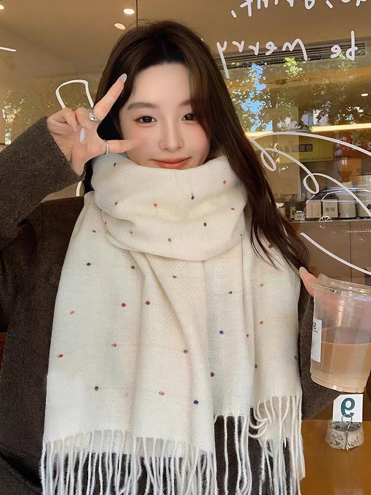 Women Sweet Simple White Tassel Scarf Winter Preppy Style Warm Scarve Pashmina Mujer Femme Foulard Bufanda Wrap Shawl Casual New