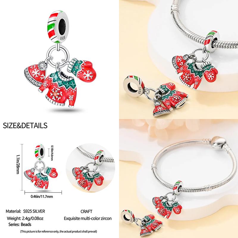 New In Christmas Series Charm Beads Fits Pandach Original Bracelet For Women Copper Pendant Bead Jewelry Festival Gift