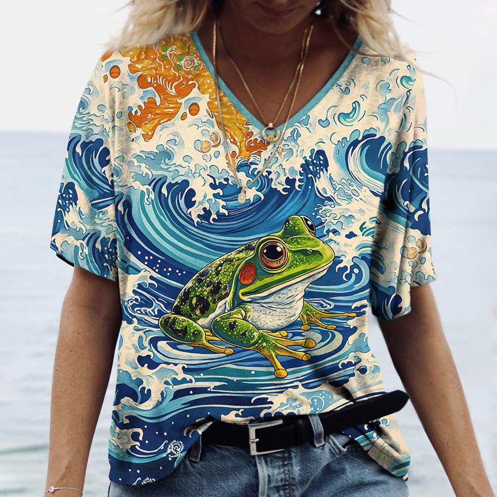 

Летняя женская футболка с принтом лягушки и цветочного узора, уличная, в стиле ретро, повседневная, оверсайз, женская одежда S